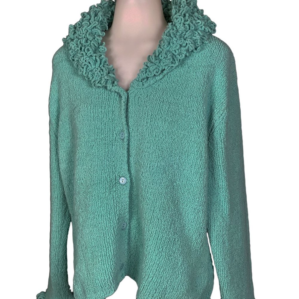 Fred Thomas Plush Cardigan Sweater Blue, Small